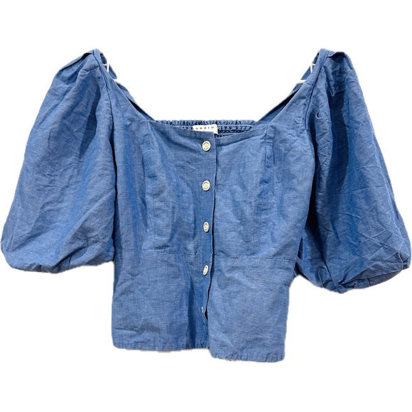 Sandro | Mayan Cropped Shirred Chambray Top - Picture 4 of 5